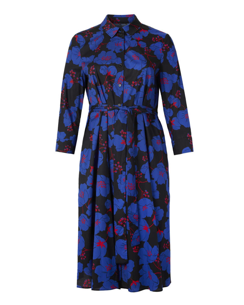 Front of a size 14 Collared Shirt Midi Dress in Black Multi by Carolina Herrera. | dia_product_style_image_id:248541